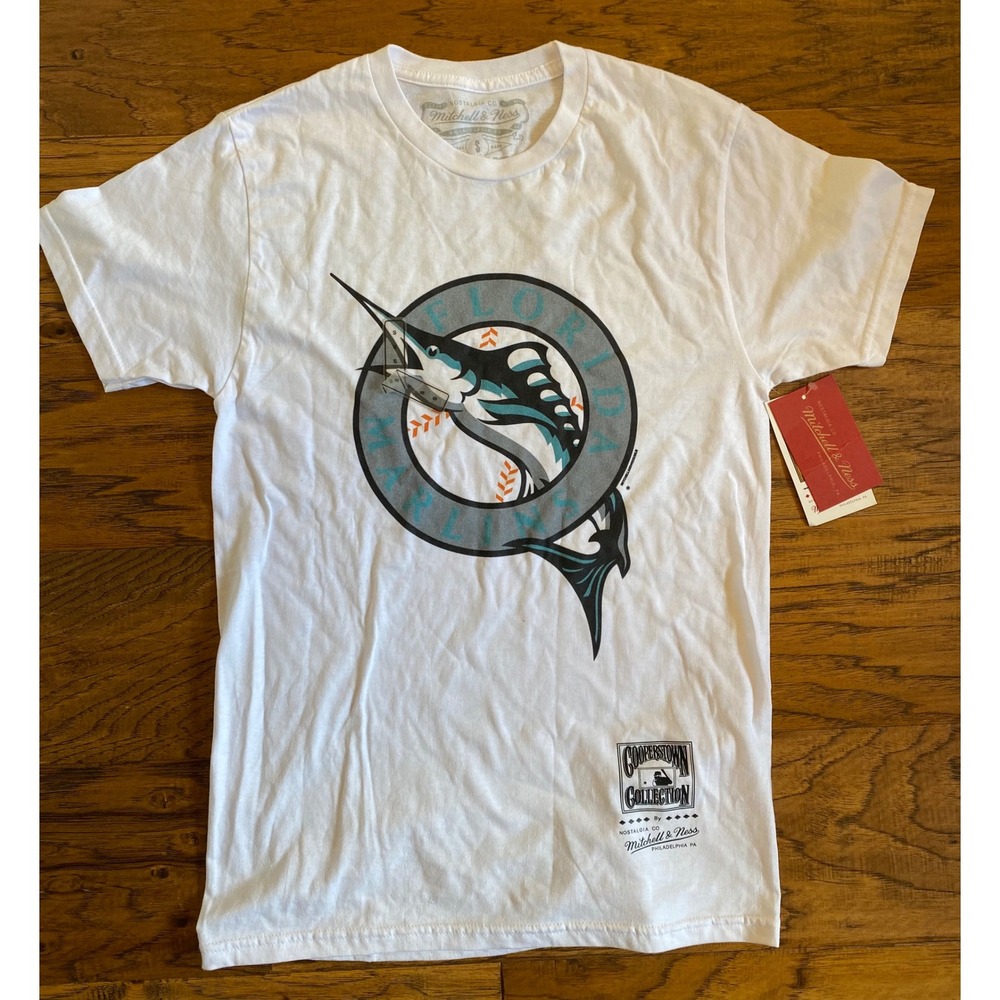 Mitchell & Ness Florida Marlins White Cooperstown Collection T-Shirt Mens Small